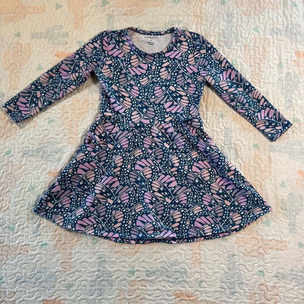 Tales & Stories 4T Navy Pink Butterfly Dress Long Sleeve Pocket Twirl